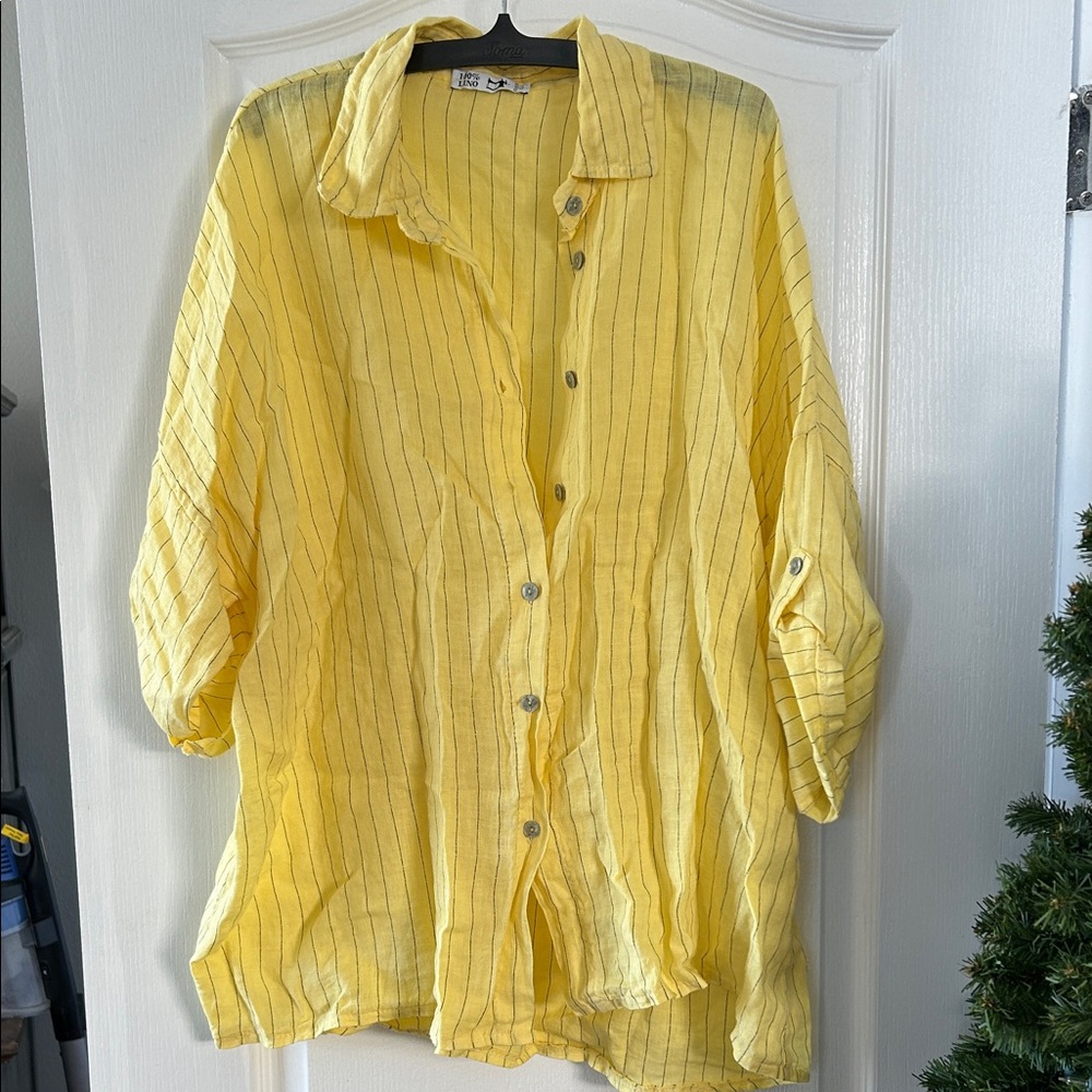 Yellow 100% Italian linen Shirt one size